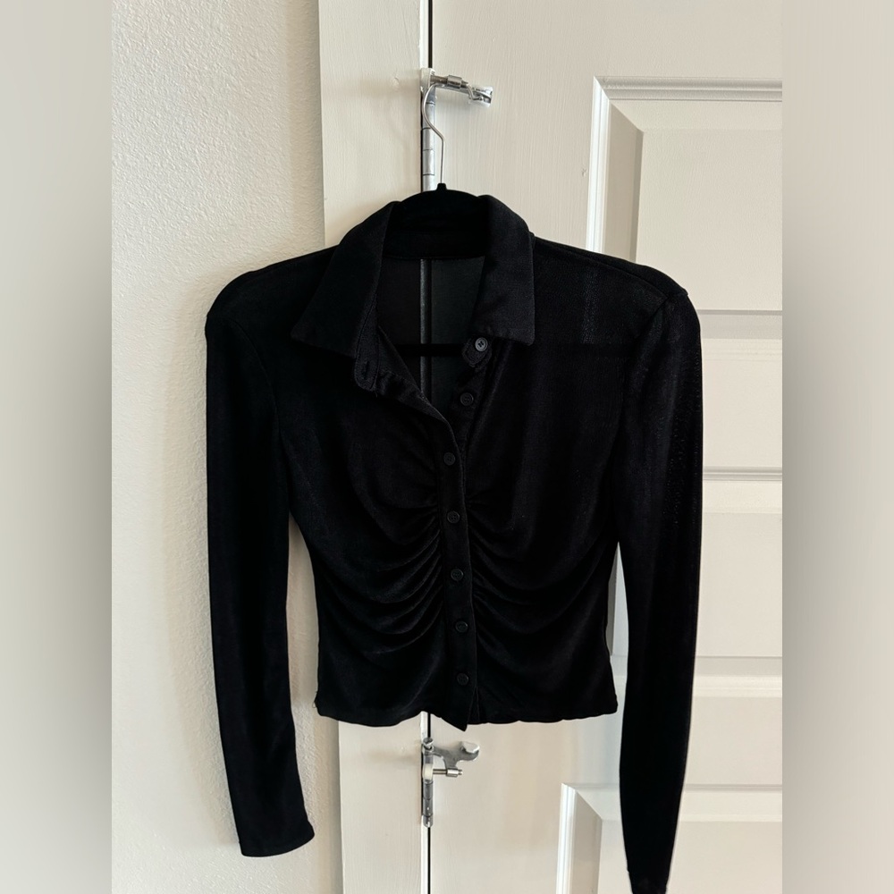 Black Ruched Button Down
